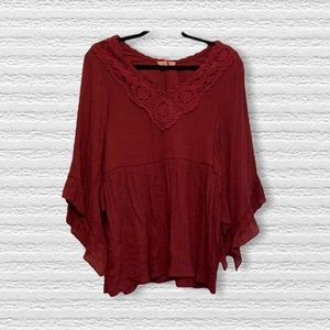 Small Burgundy 3/4 Sleeve Entro Boutique Top